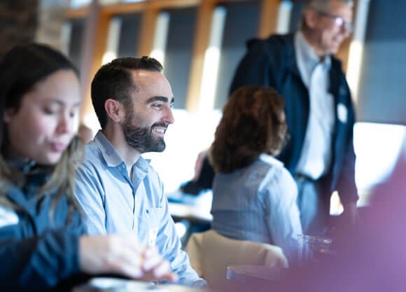 Male student sitting at the Rocky Top Student Center
